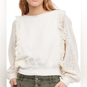 Free People Faff & Fringe Cream Pullover, Size XS, Sold Out Online, Bohochic